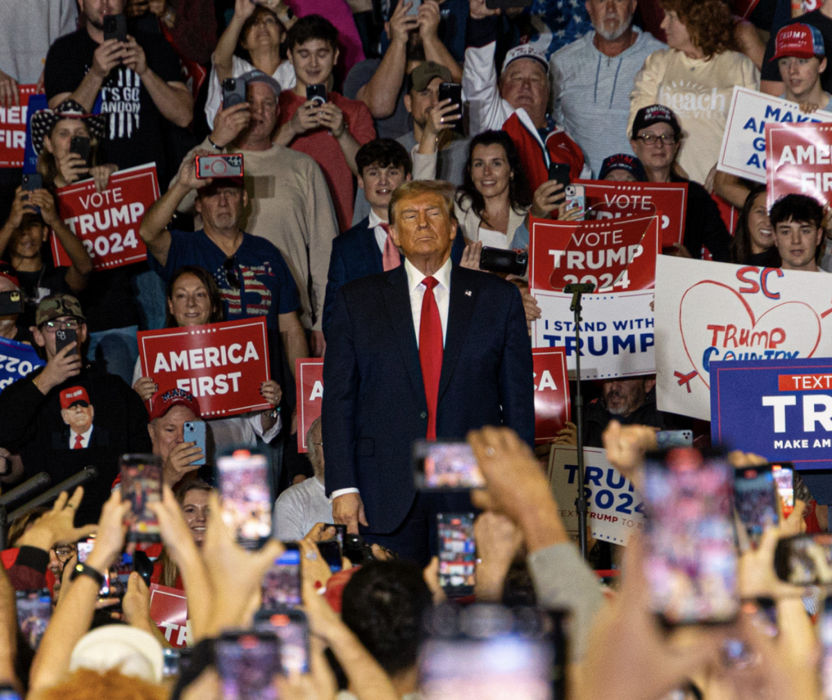 President-elect Donald Trump at his rally at the HTC Center on Feb. 10.